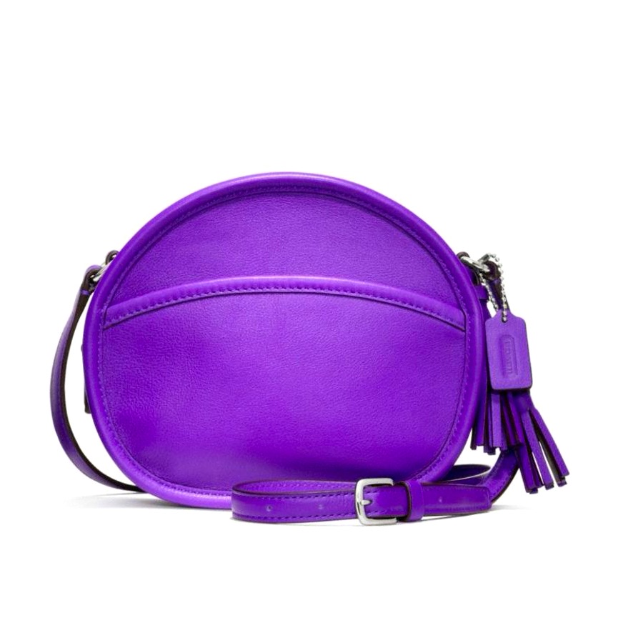 Coach Legacy Canteen Black Cherry Red Leather Round Crossbody Bag With Tassels